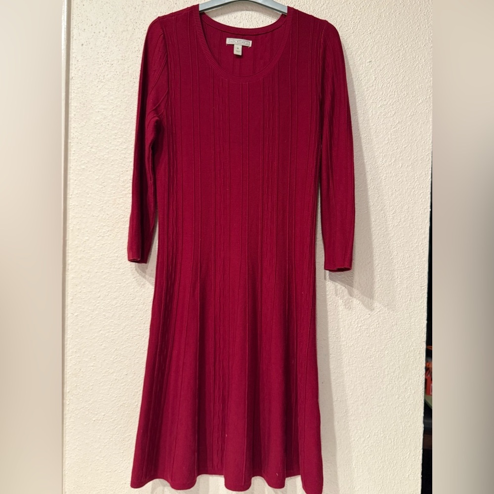 Dana Buchman Red Ribbed Long Sleeve Sweater Dress 70%Rayon 30%Nylon